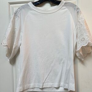 Sandro White Eyelet Sleeve Tee